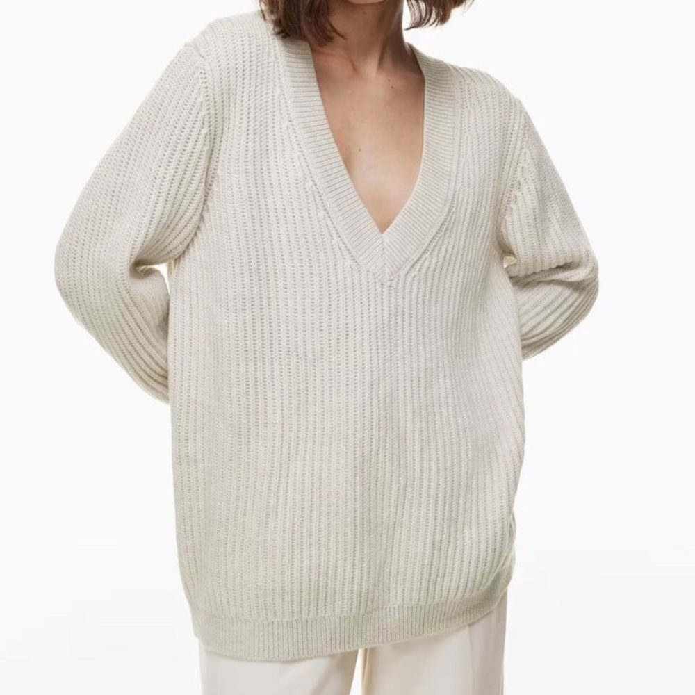 Aritzia BABATON Roger Heather Birch 100% Merino Wool Ribbed Oversized Sweater S